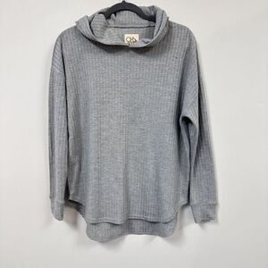 Chaser Women's Thermal Waffle Knit Hooded Pullover oversized Top Grey S